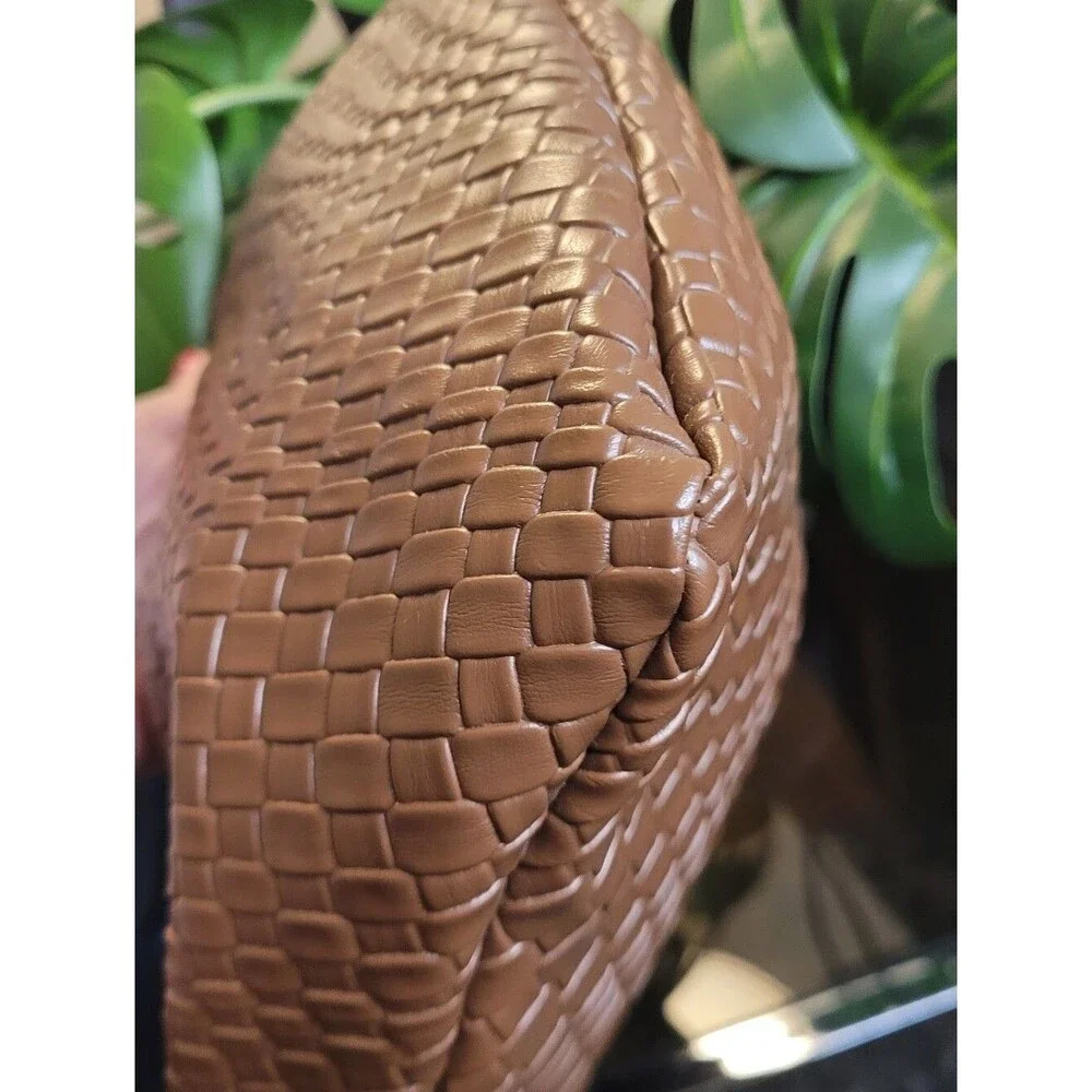 MOTF Premium Vegan Leather Textured Bagette HandBag - Brown Purse - Bow Detail